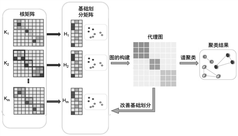 Later fusion multi-kernel clustering machine learning method and system based on proxy graph improvement