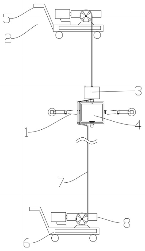 A hanging type rotating arm traveling building curtain wall cleaning, grinding and polishing device