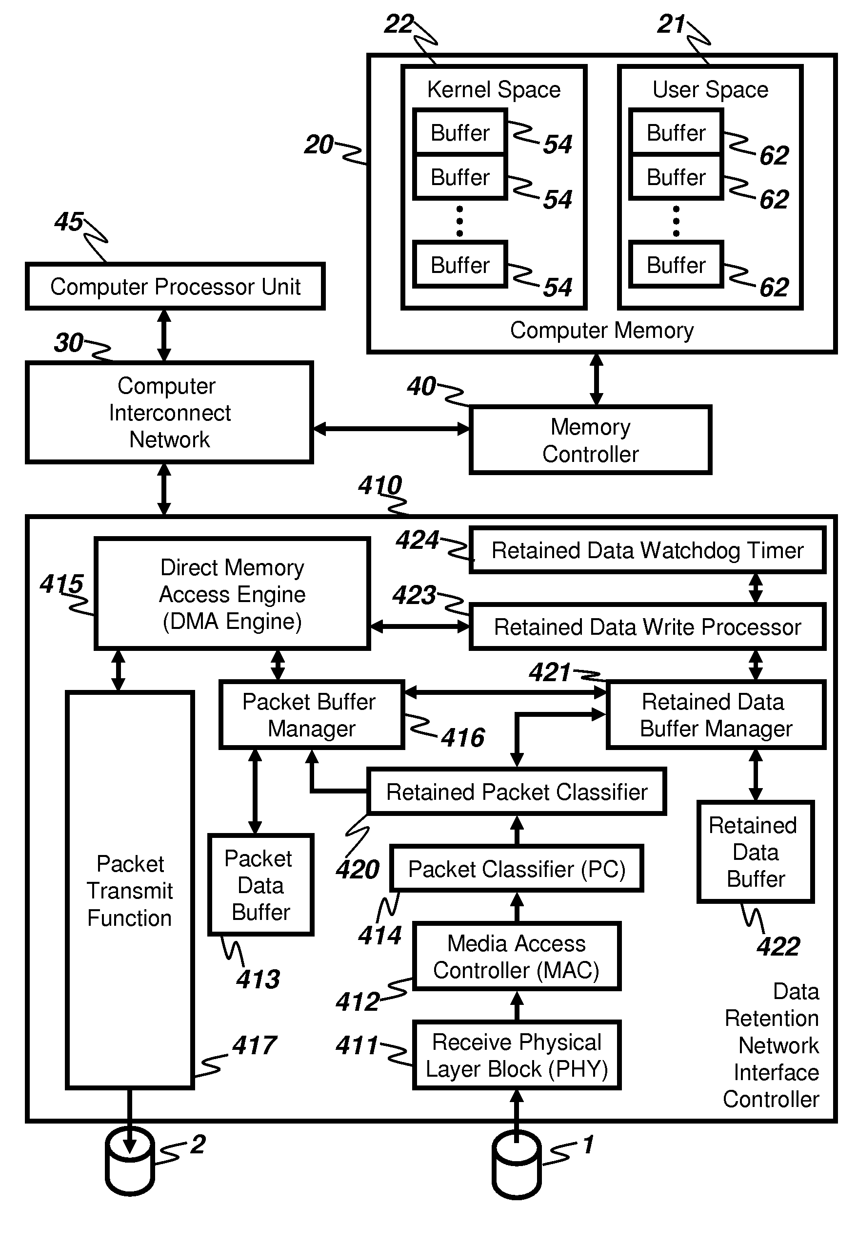 Method and apparatus for writing network packets into computer memory