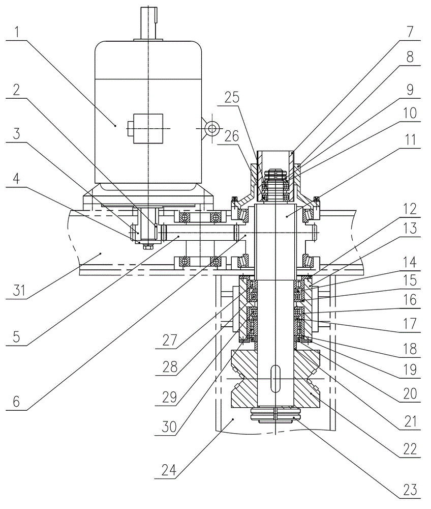 Milling head drive and up and down fine-tuning mechanism of steel plate double-sided bevel edge milling machine