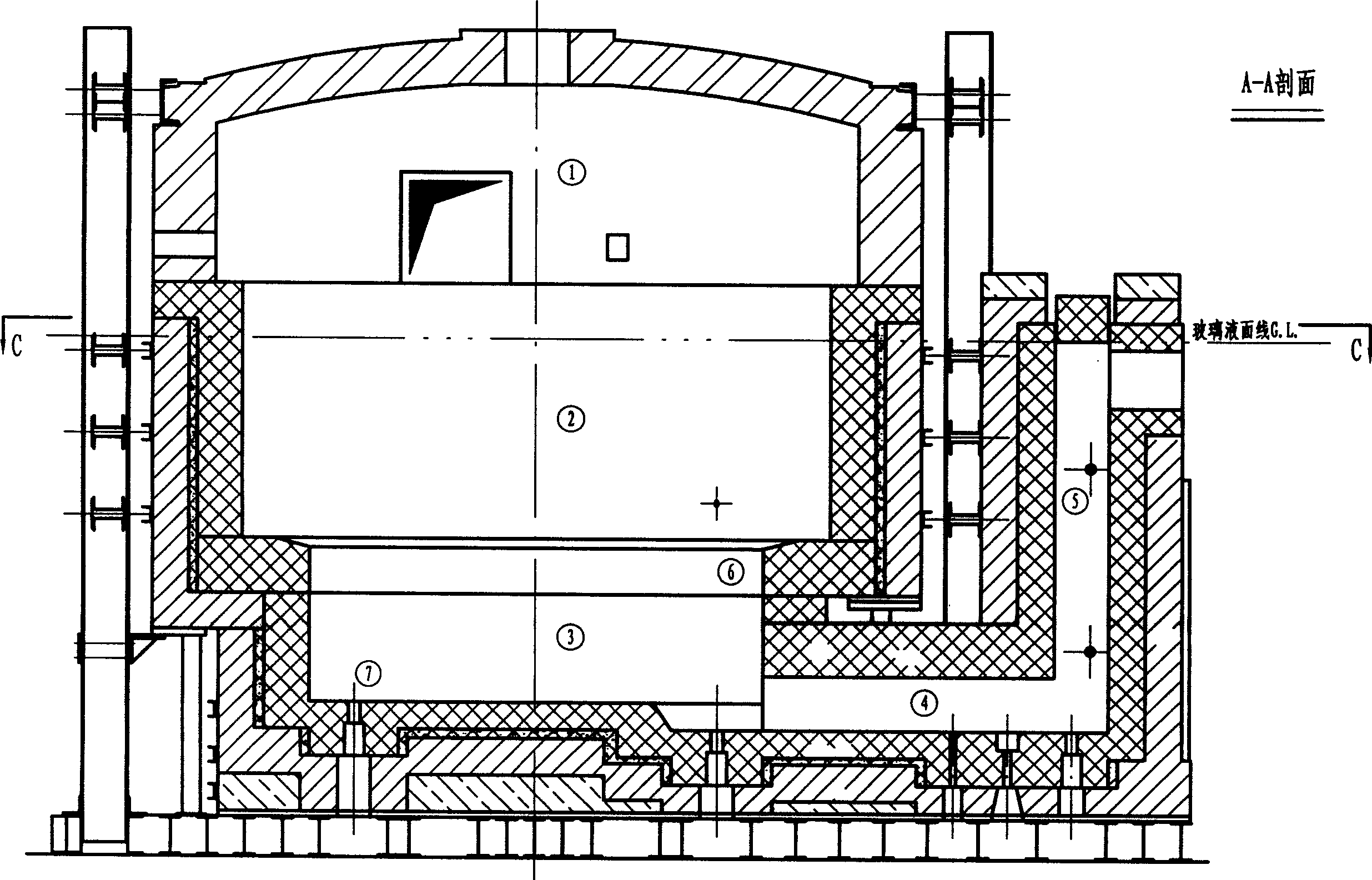 Hexagonal step type electrofusion furnace technology for high boron silicon instrument glass