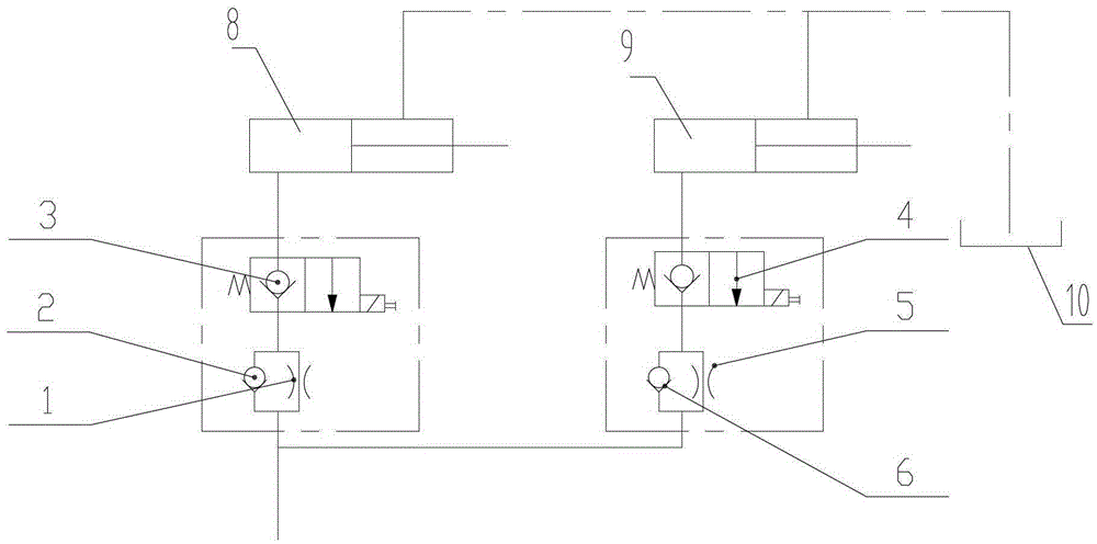 A scissor-type aerial work vehicle platform lifting and lowering hydraulic system