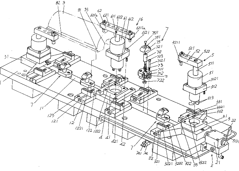 Clamp structure for milling positioning reference plane on glass die blank