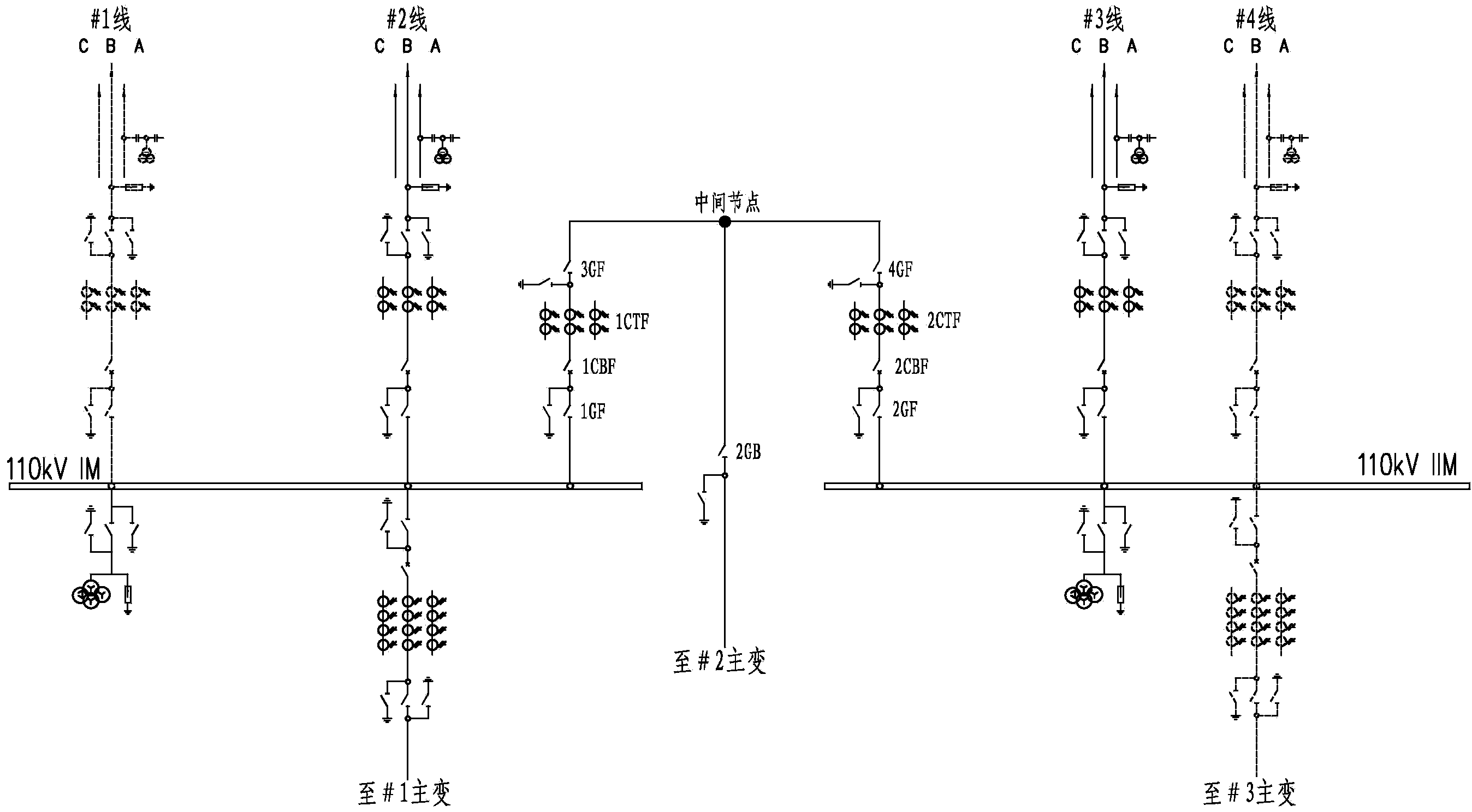 High-voltage distribution device with double breakers used for single bus segmentation and application thereof