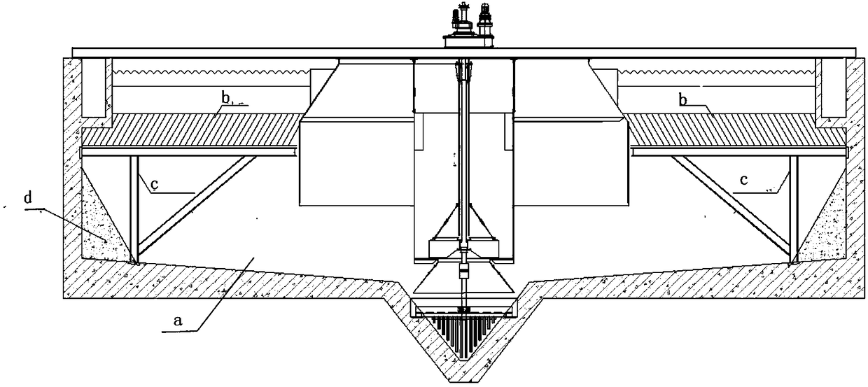 Mechanical stirring and clarifying tank with novel oblique pipe support frames