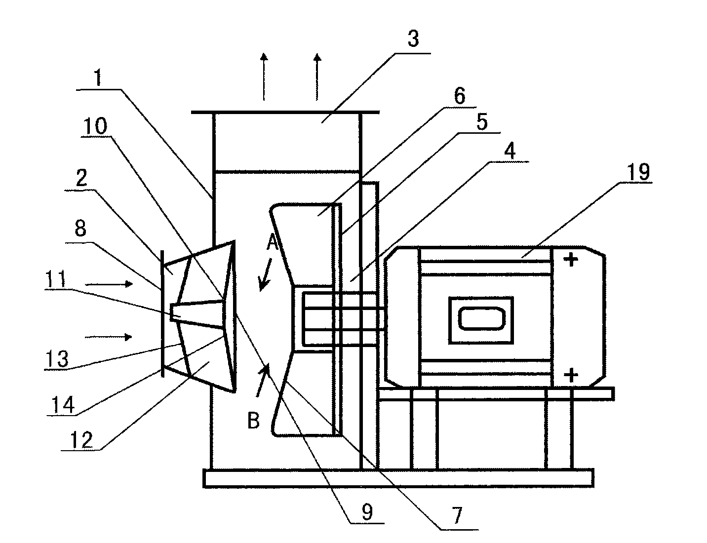 Cyclone air-inlet centrifugal synchronous backward flow fan