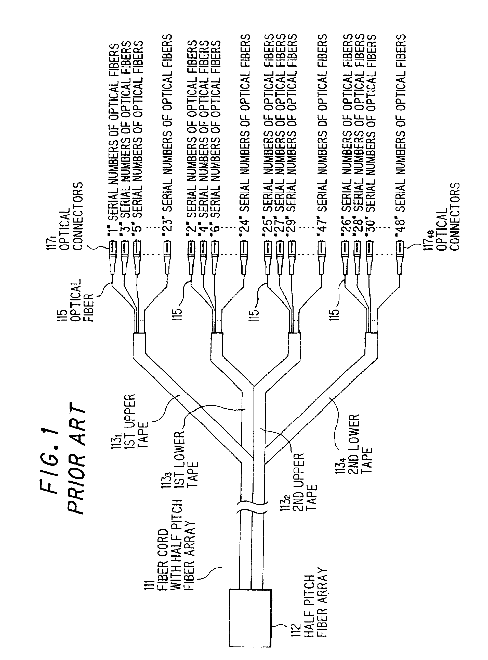 Optical fiber tape with optical fiber array