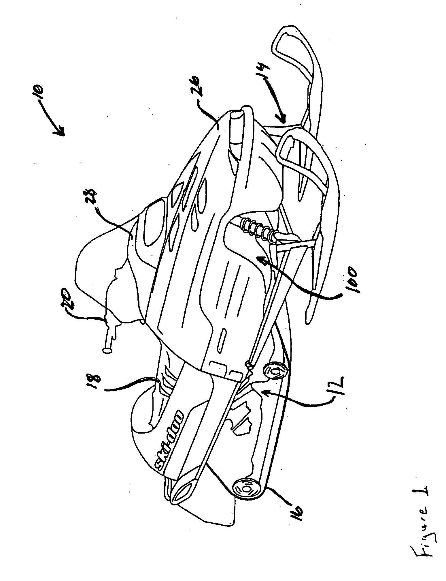 Snowmobile with a turbocharged four-stroke engine