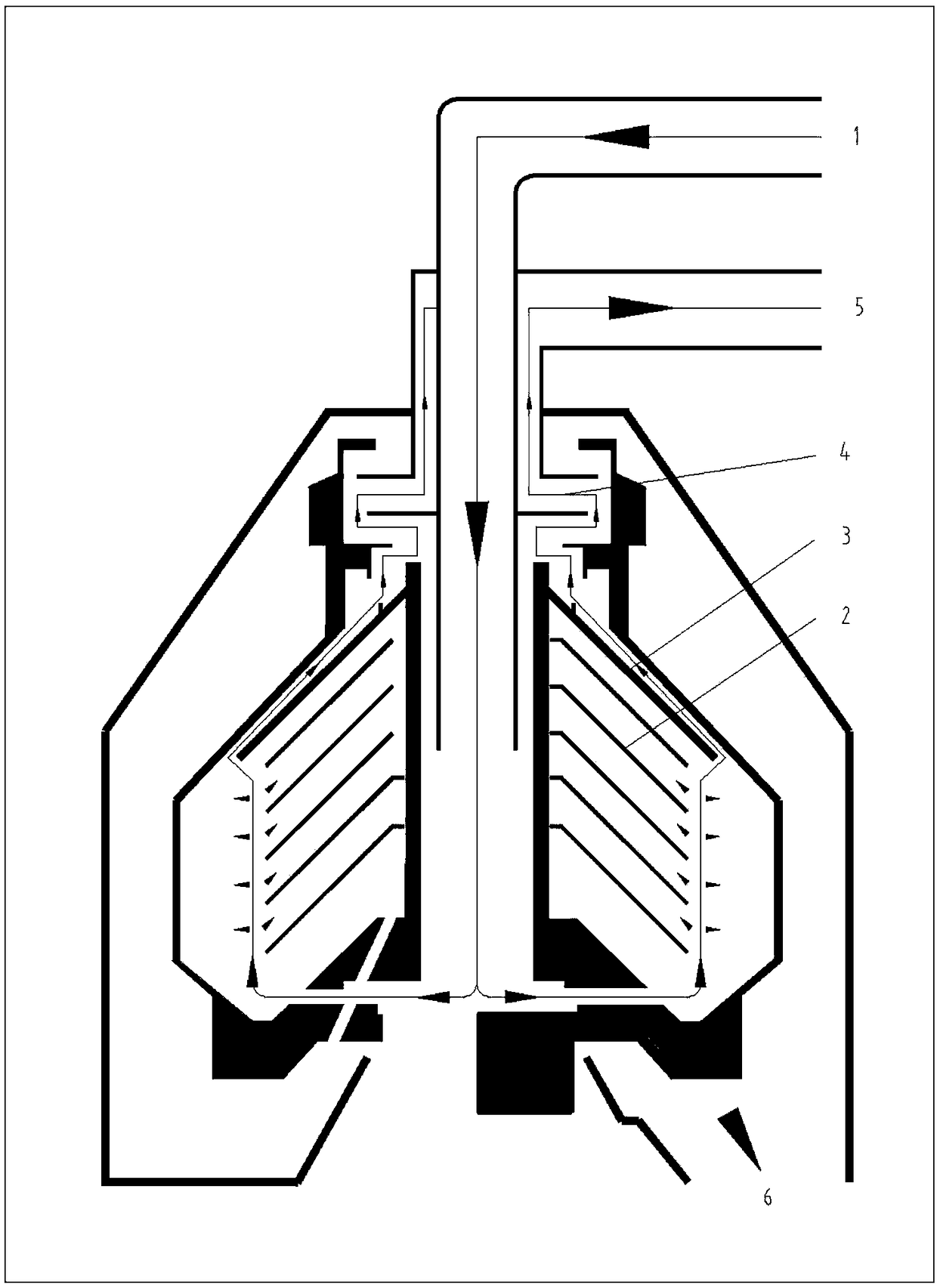 Portable three-phase settling disk centrifuge internal flow passage structure