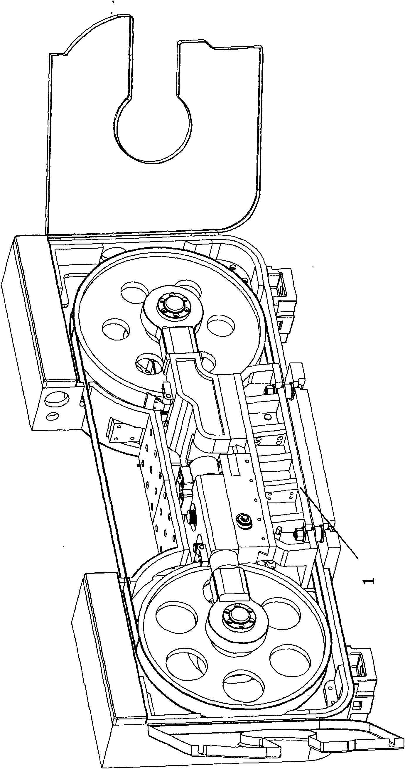 Sawing device for horizontal band sawing machine