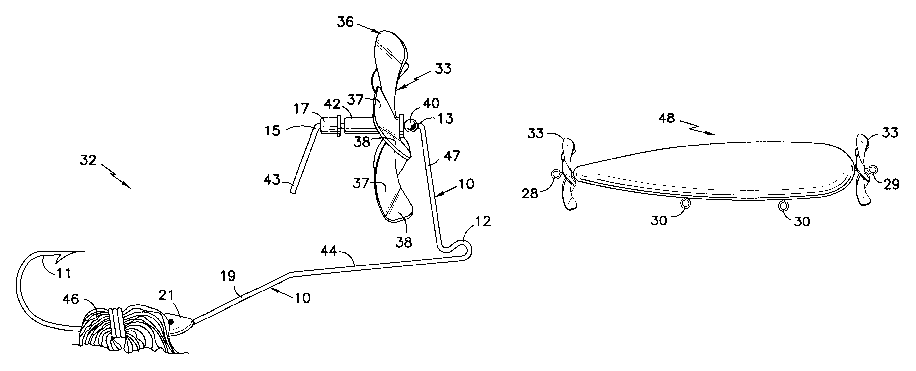 Top water lure with highly active propeller