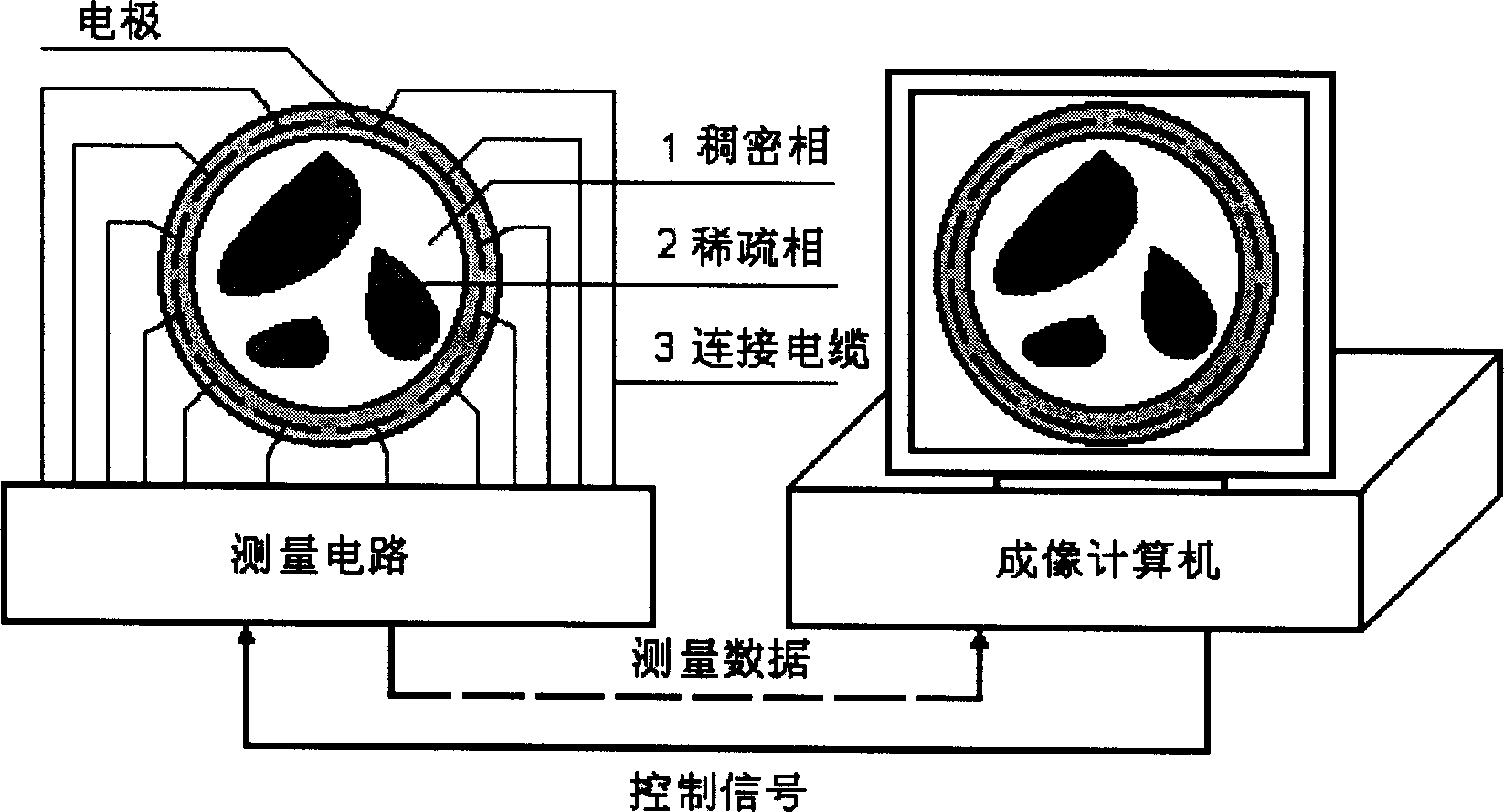 Two phase fluid phase concentration measuring method based on main component analysis and neuron network