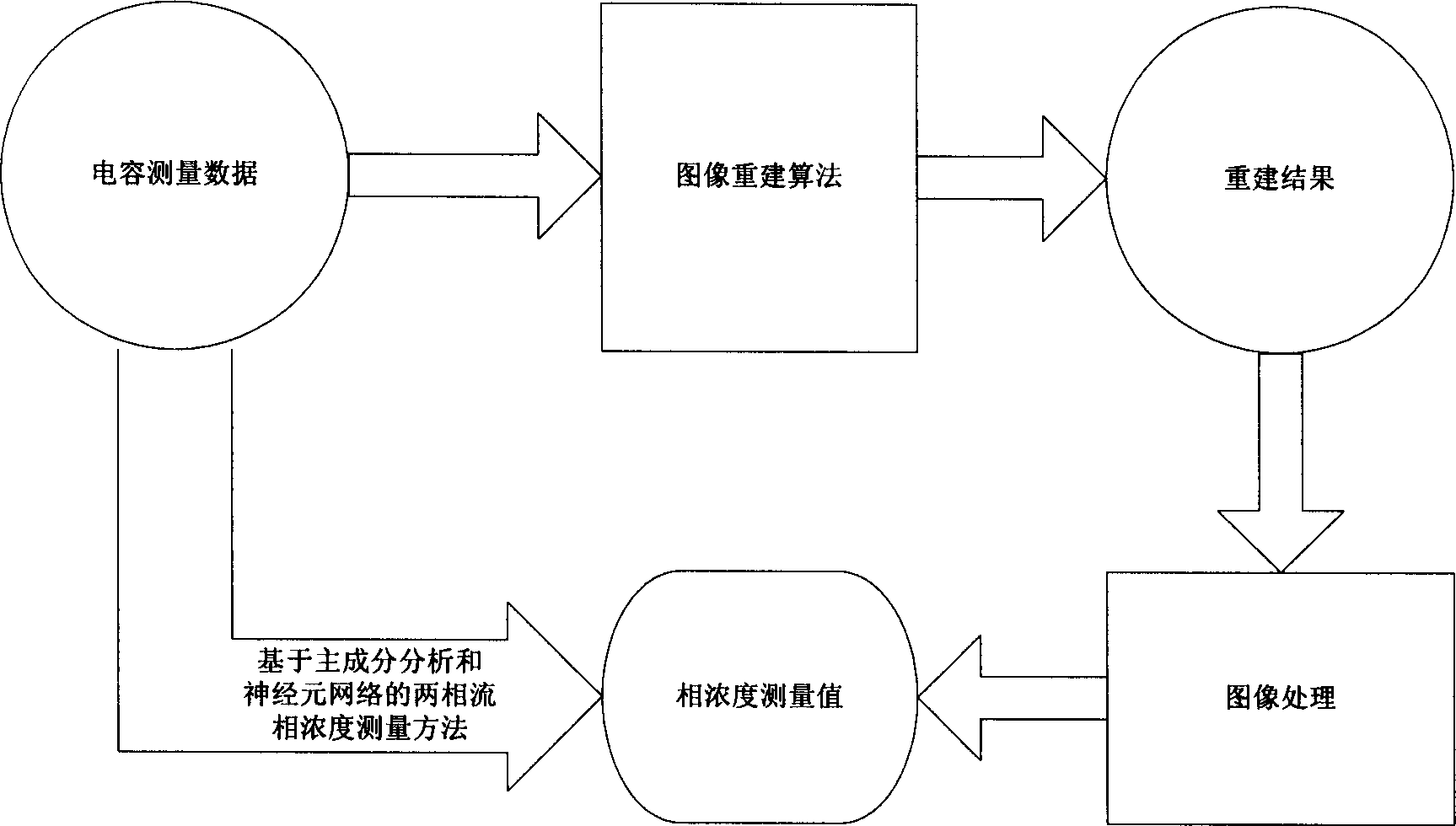 Two phase fluid phase concentration measuring method based on main component analysis and neuron network