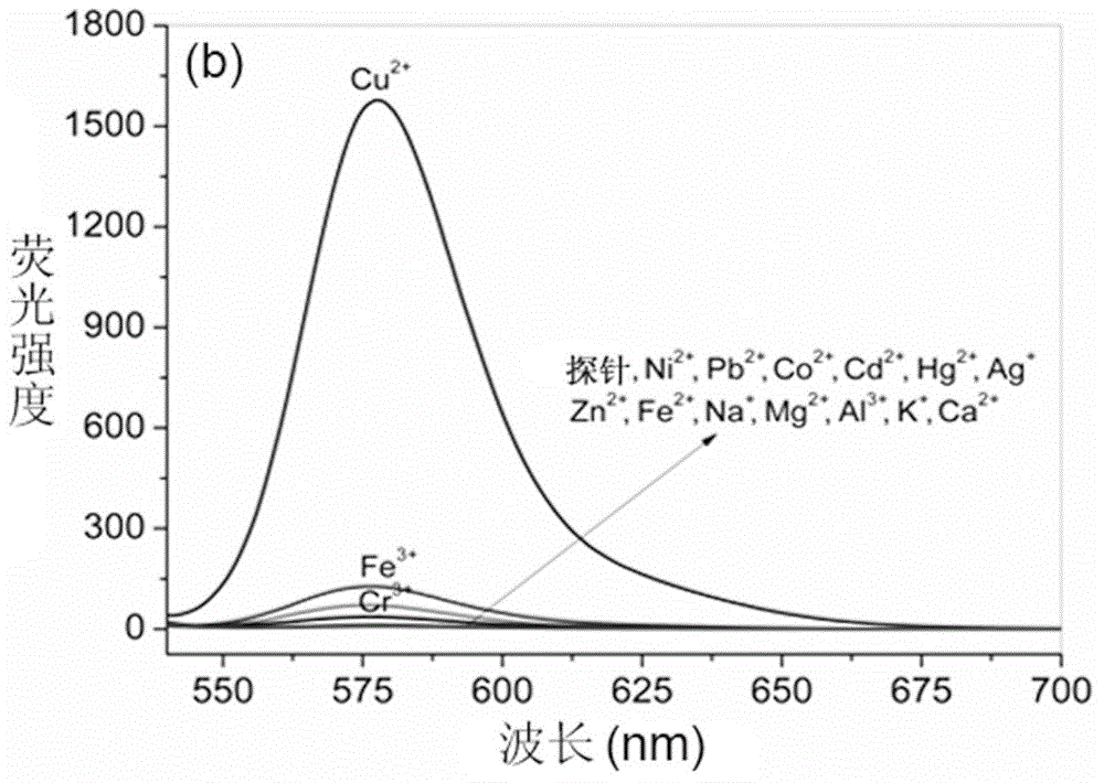 Rhodamine B derivative containing 8-aminoquinoline group, preparation method, application and method for carrying out fluorescence analysis on Cr&lt;3+&gt; and Cu&lt;2+&gt;