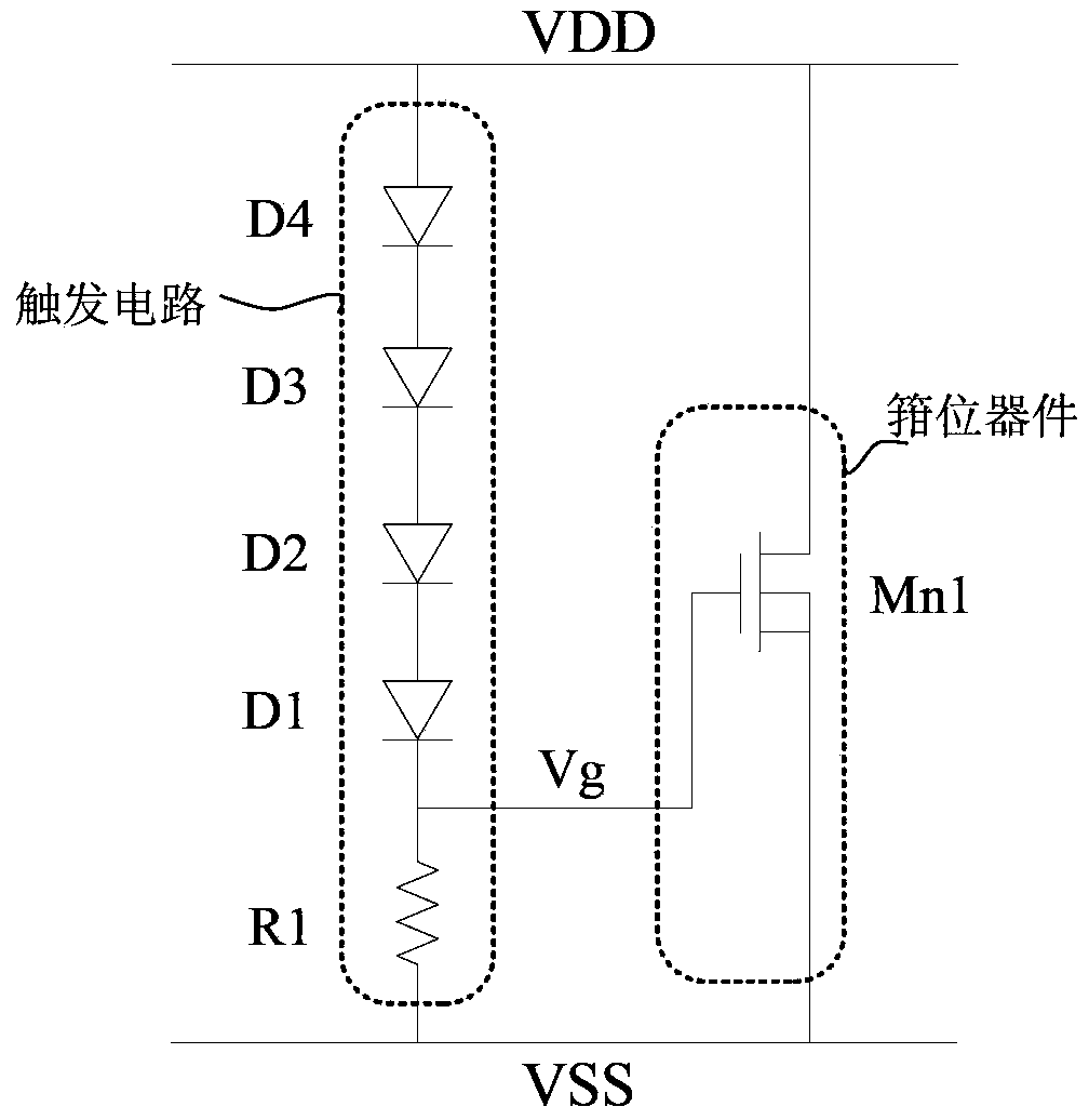 Voltage triggering static discharge clamping circuit with feedback strengthening effect