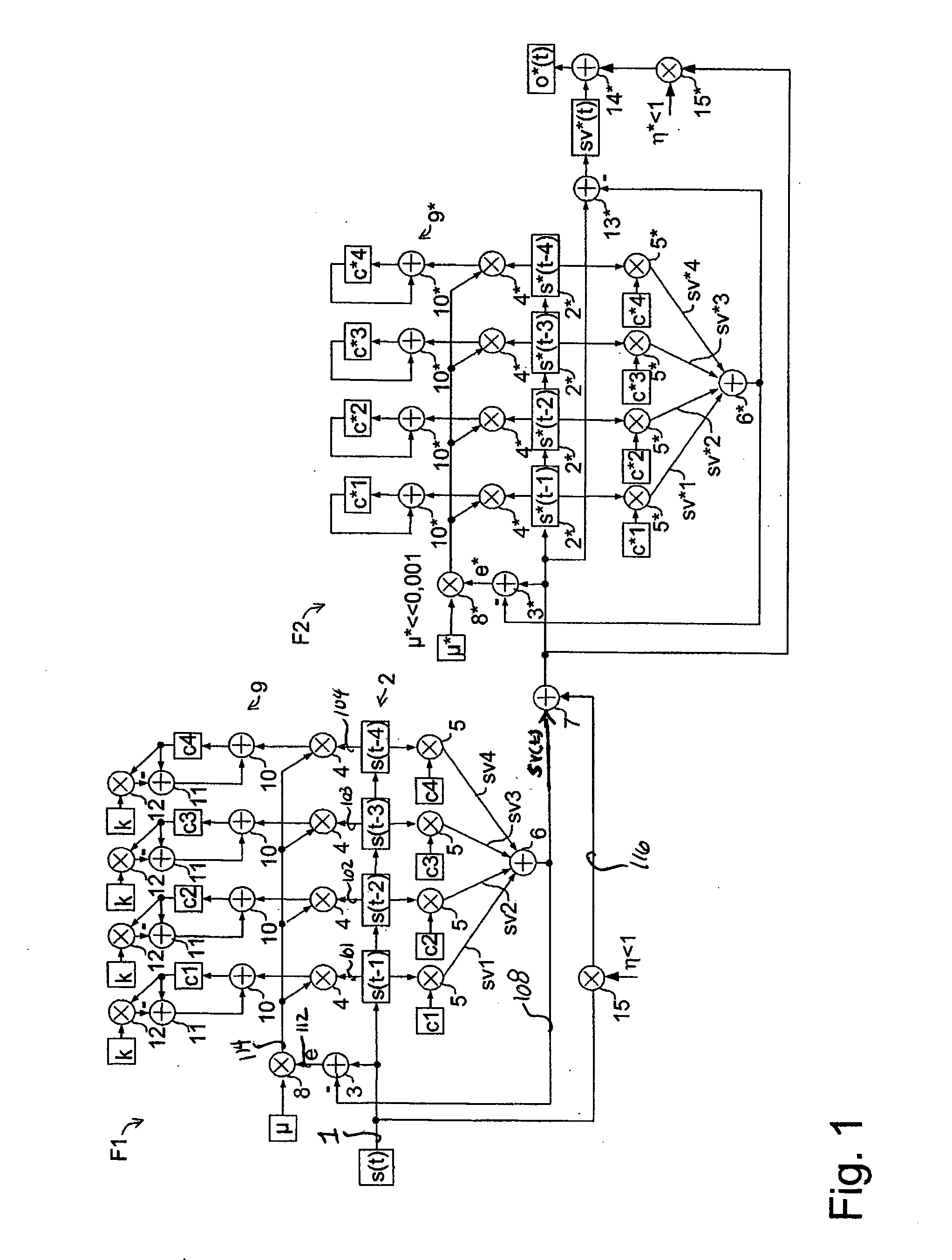 Adaptive reduction of noise signals and background signals in a speech-processing system