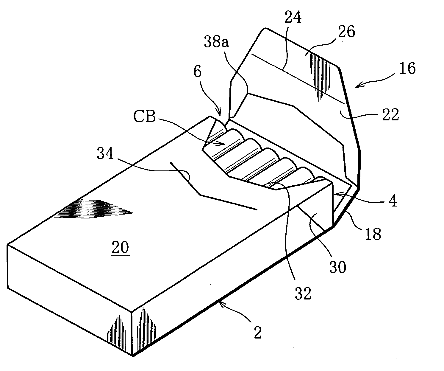 Tongue lid pack for rod-shaped smoking articles and a blank thereof