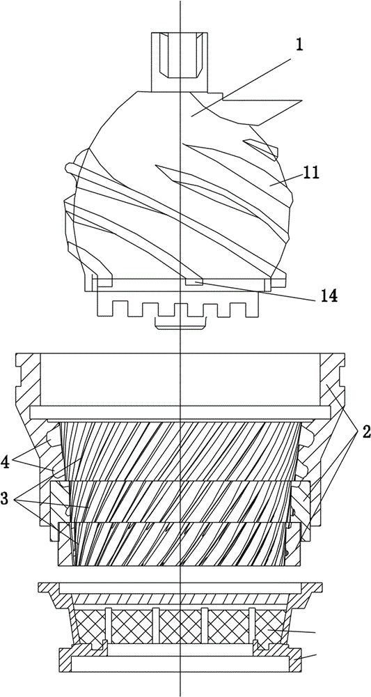 Double-spiral grinding mechanism