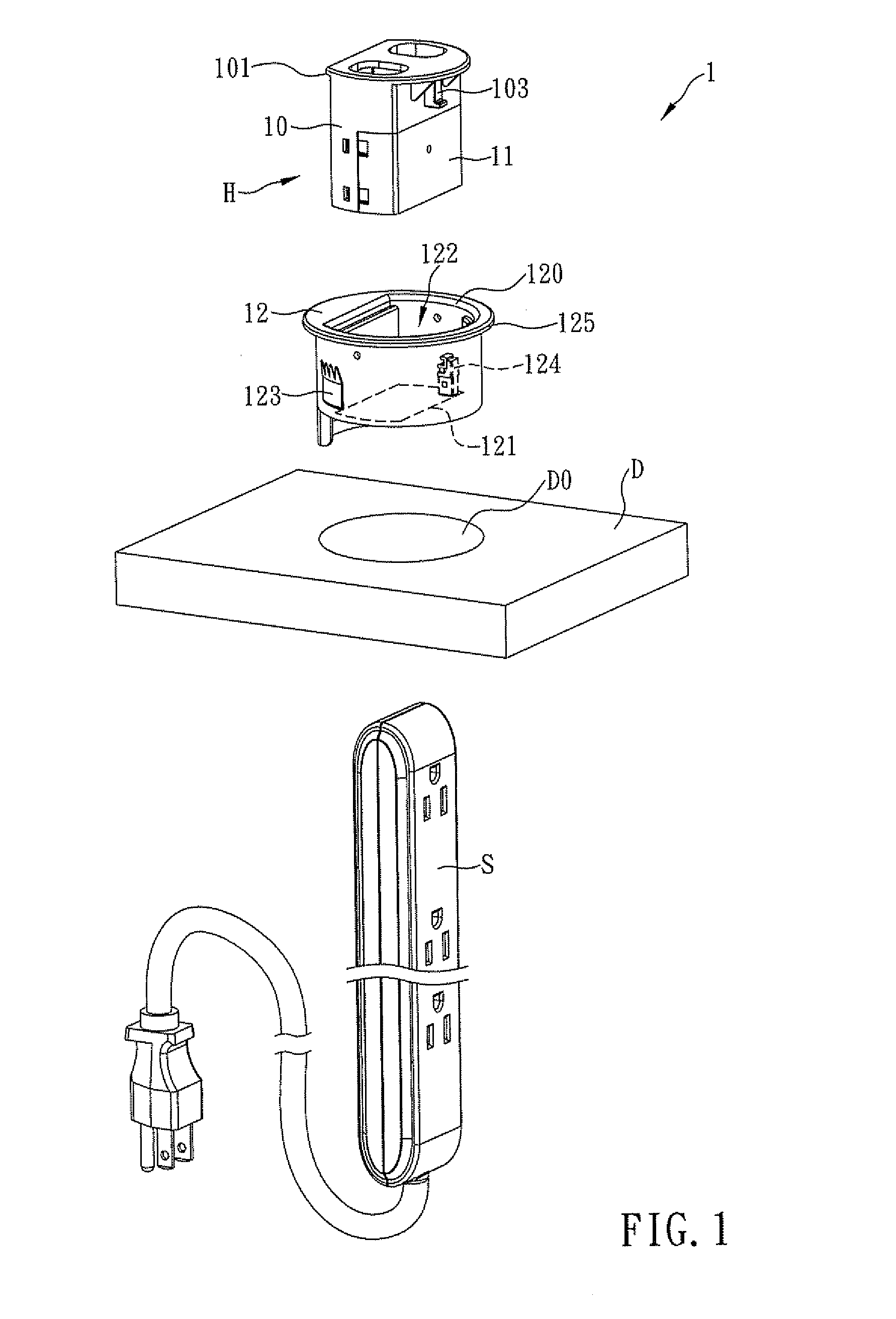 Power strip hanging device and structure