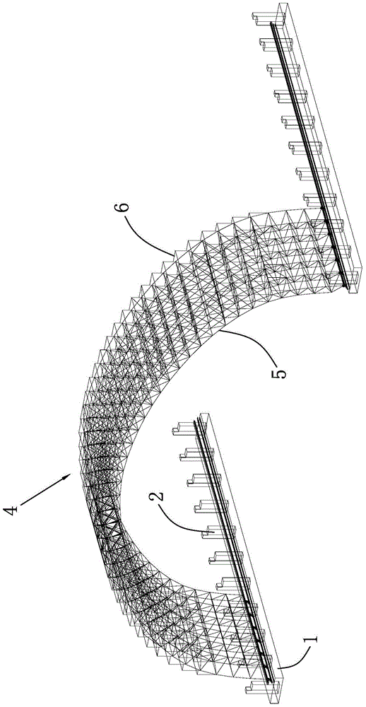 Construction technology of arched cylindrical reticulated shell with sliding installation of arched steel grid tire frame