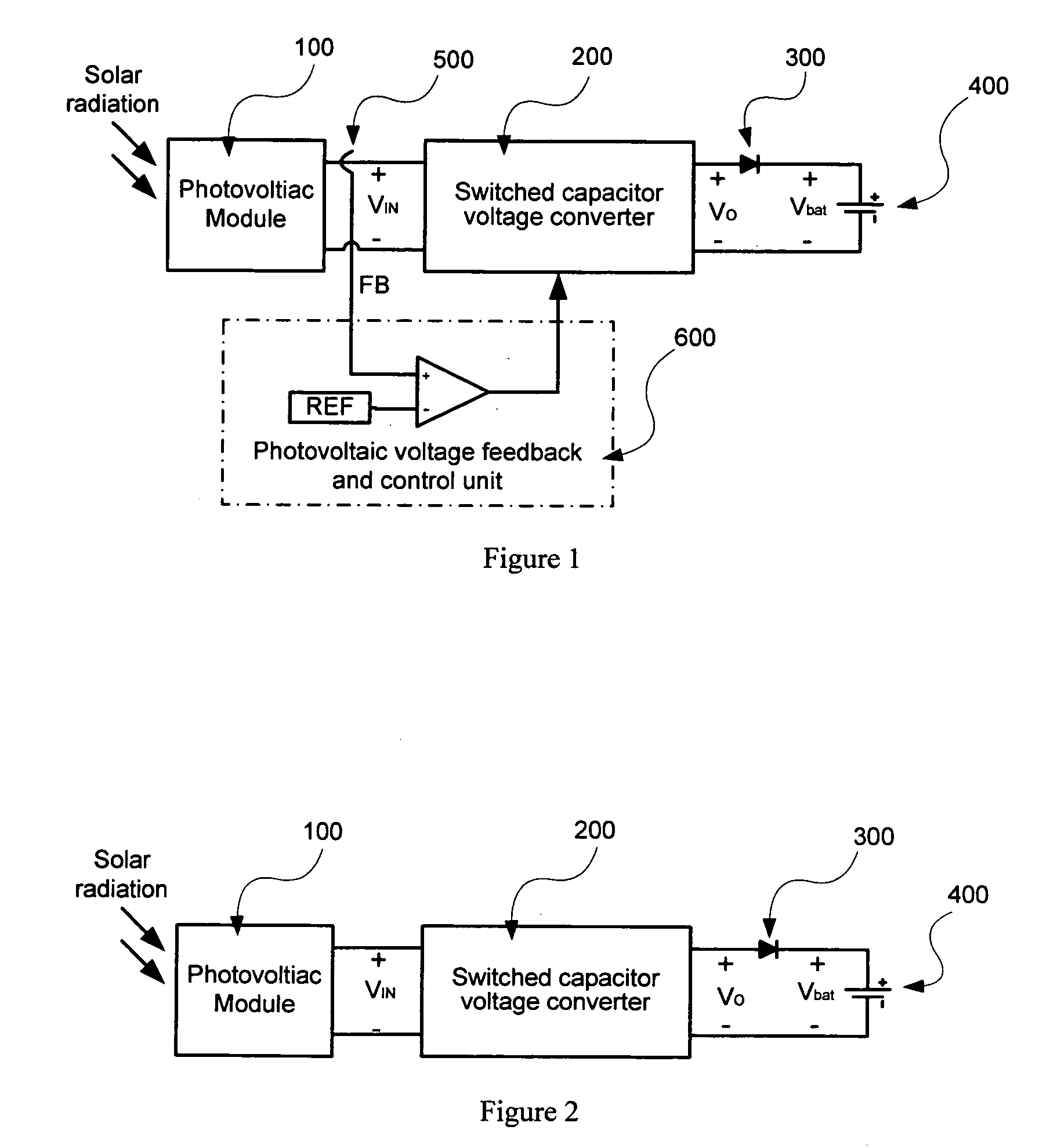 Solar powered battery charger using switch capacitor voltage converters