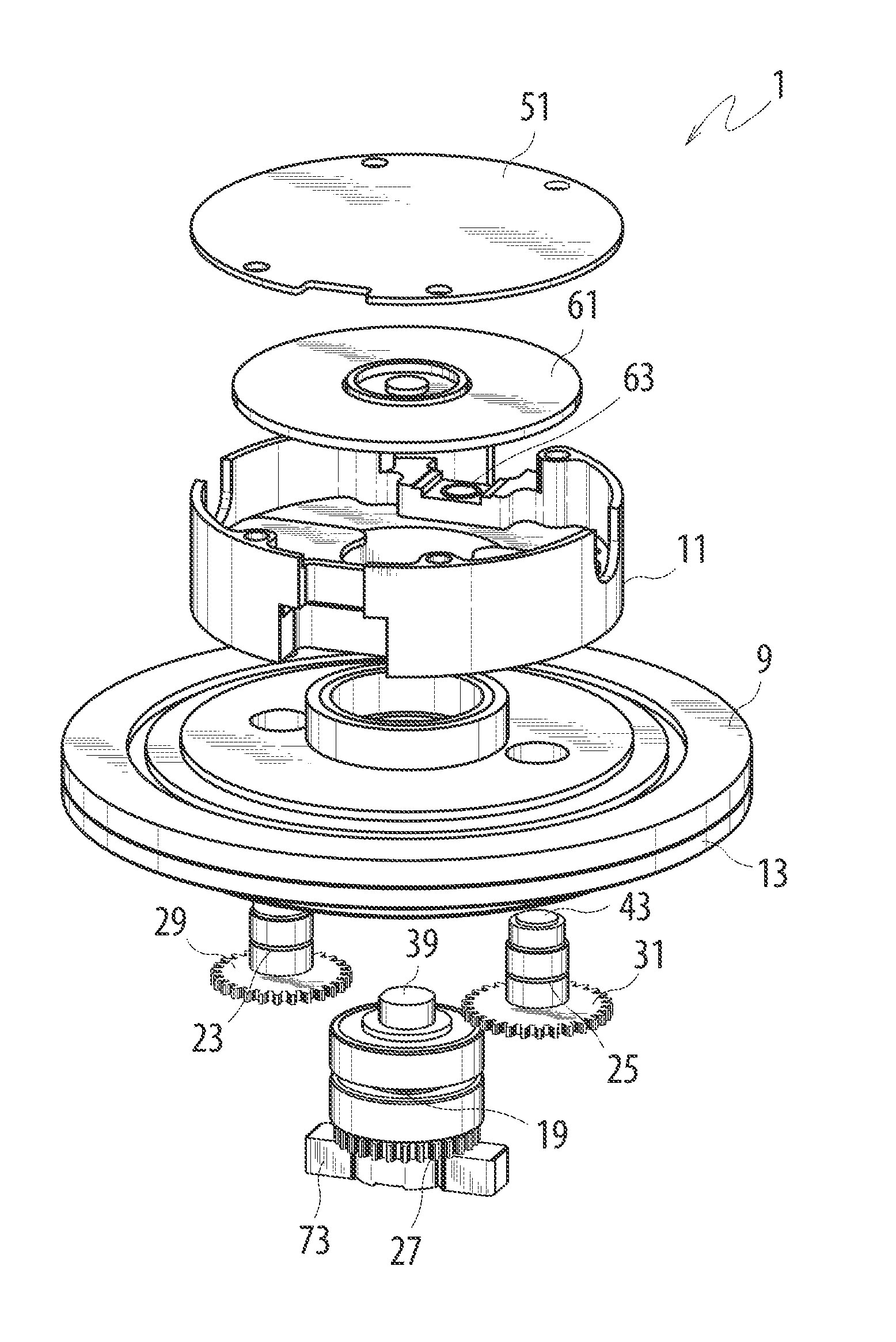 Encoder with gear mechanism and optical encoder device