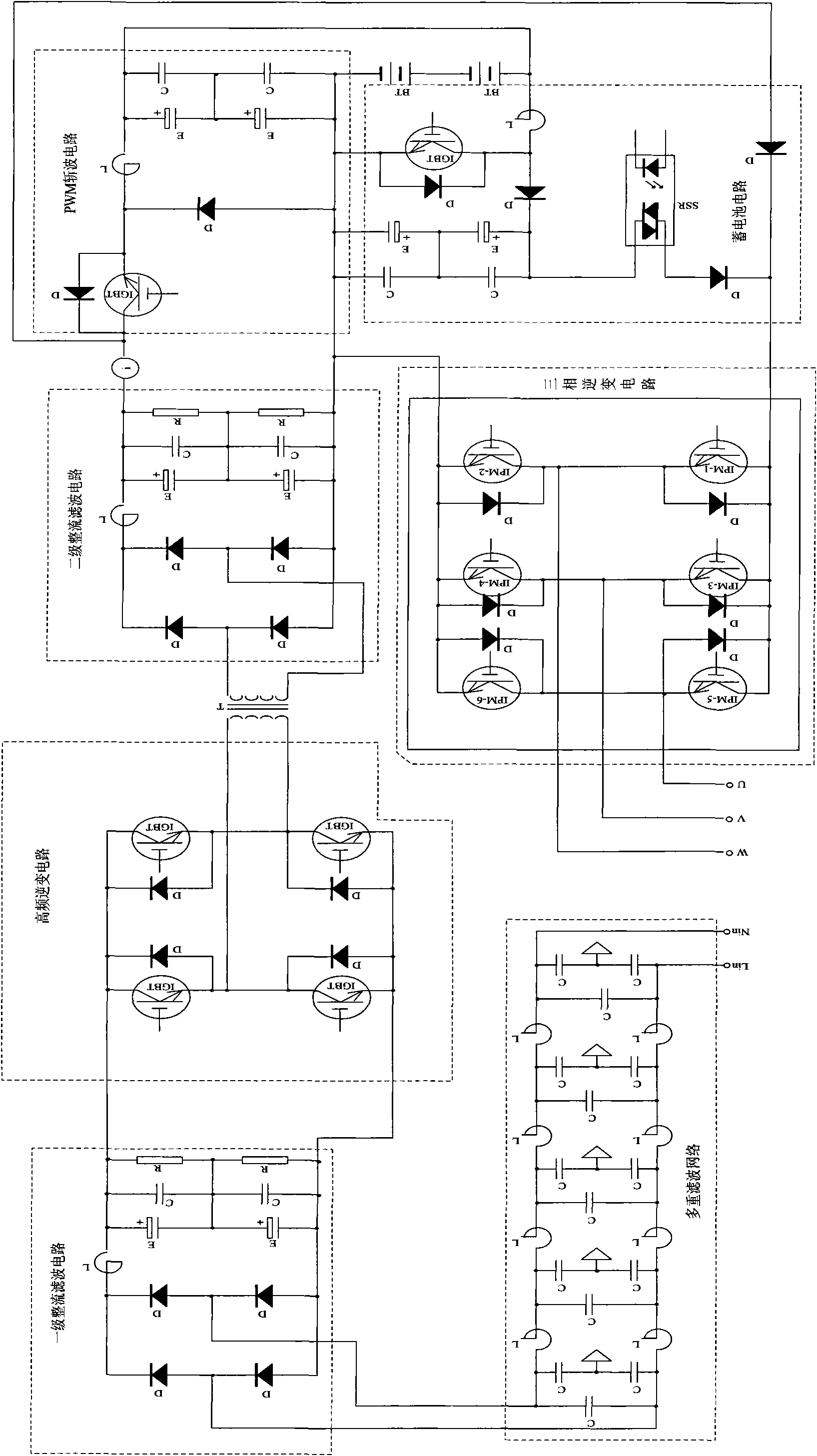 Uninterruptible power supply for high-frequency soft switch of locomotive air conditioner and realization method thereof