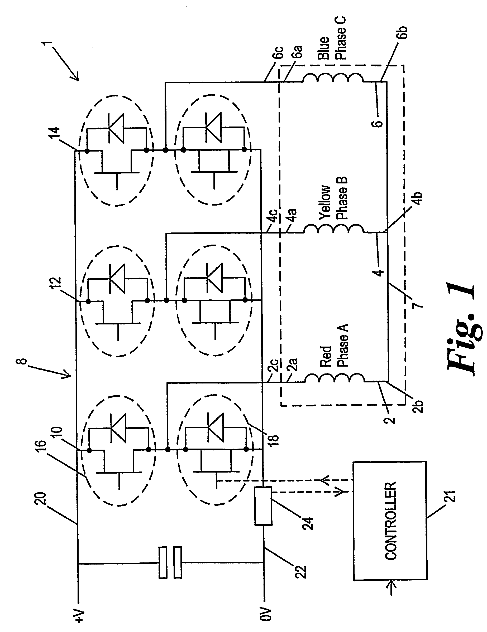 Motor drive control with a single current sensor using space vector technique