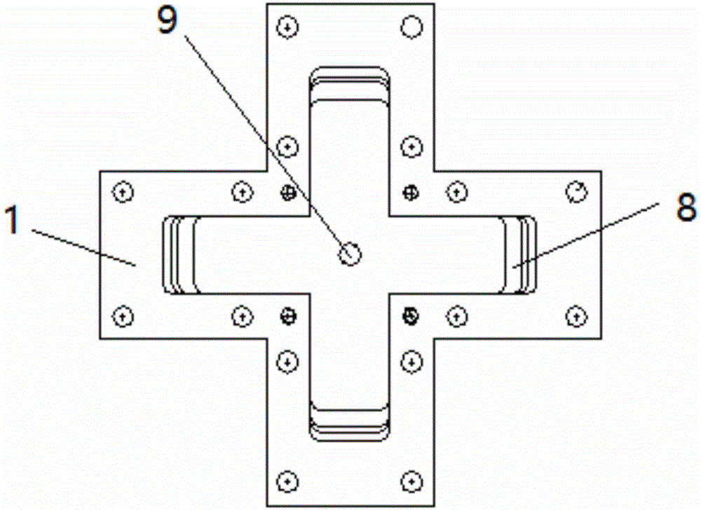 Ku-frequency-range four-path radial waveguide power combiner