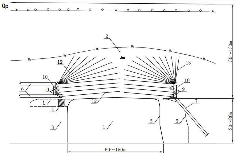 Method for caving large goaf of underground mine and eliminating goaf