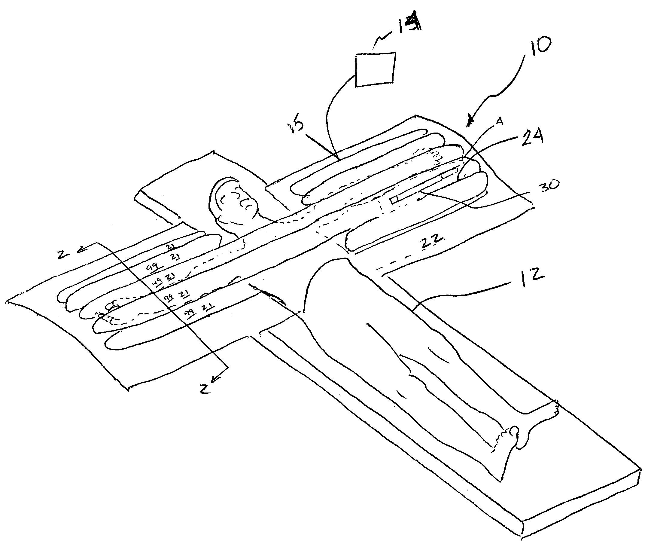 Inflatable blanket with a tie