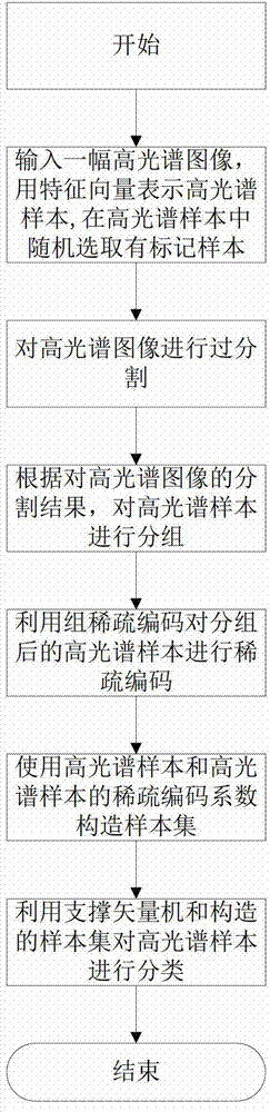 Hyperspectral image space-spectral domain classification method based on mean value drifting and group sparse coding