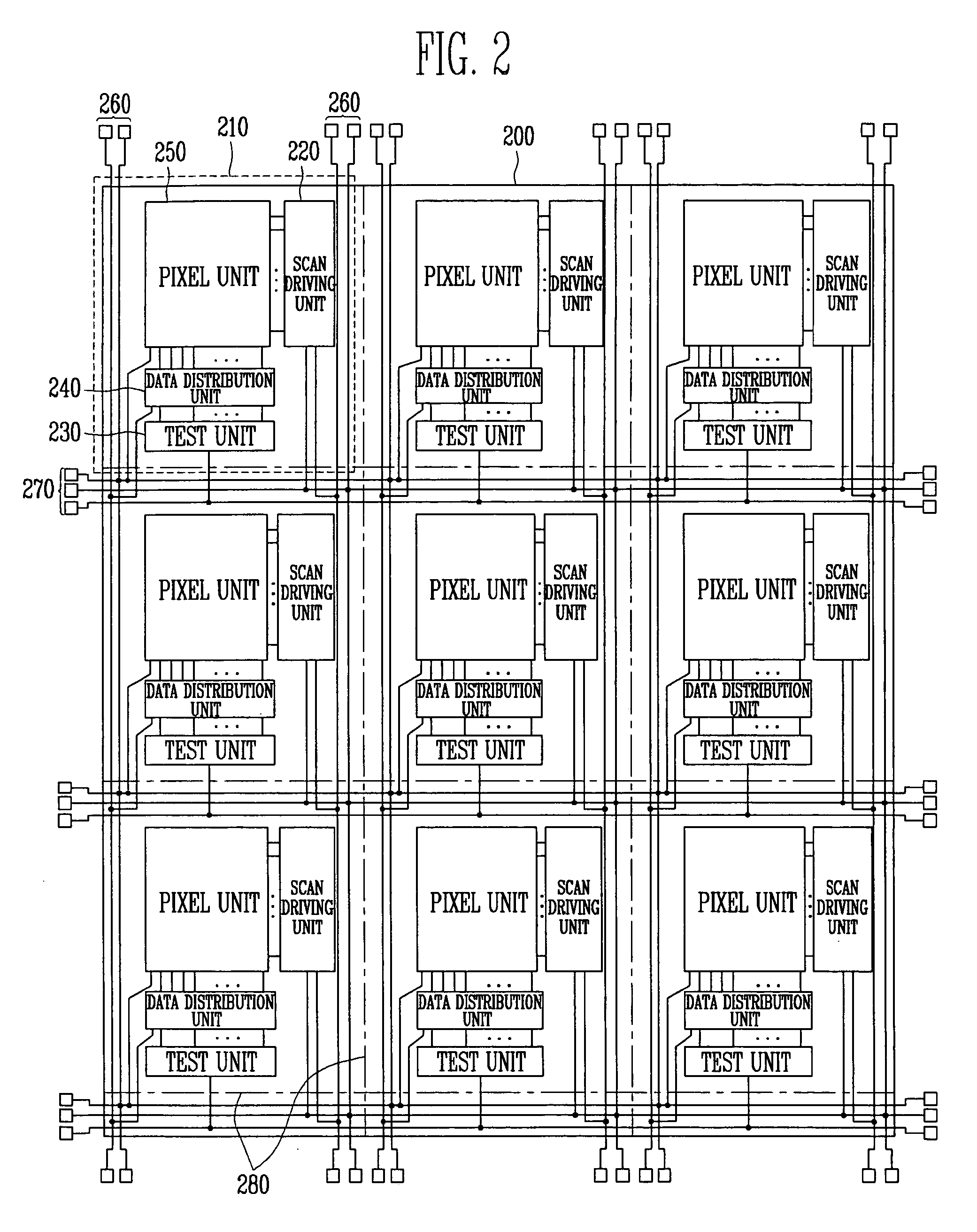 Organic electro luminescence display (OELD) to perform sheet unit test and testing method using the OELD