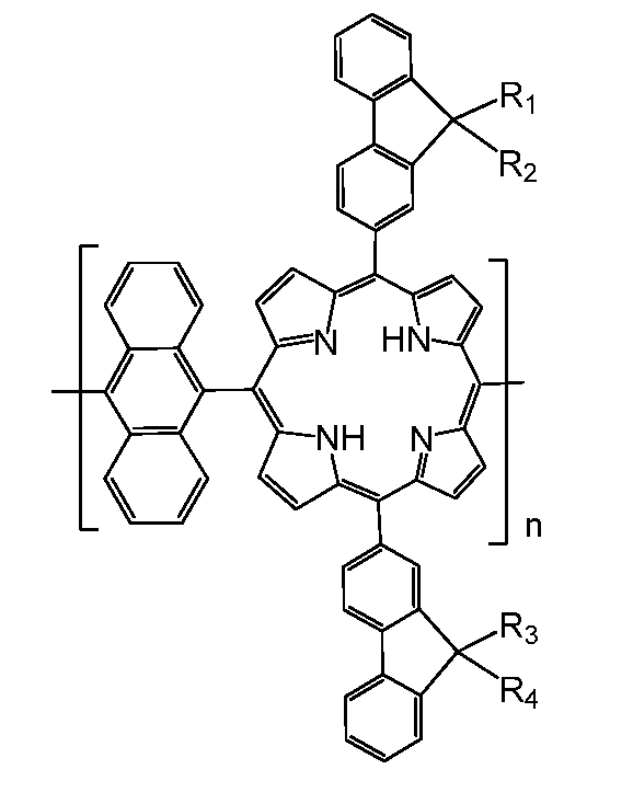 Copolymer containing fluorenylporphyrin-anthracene, preparation method and application thereof