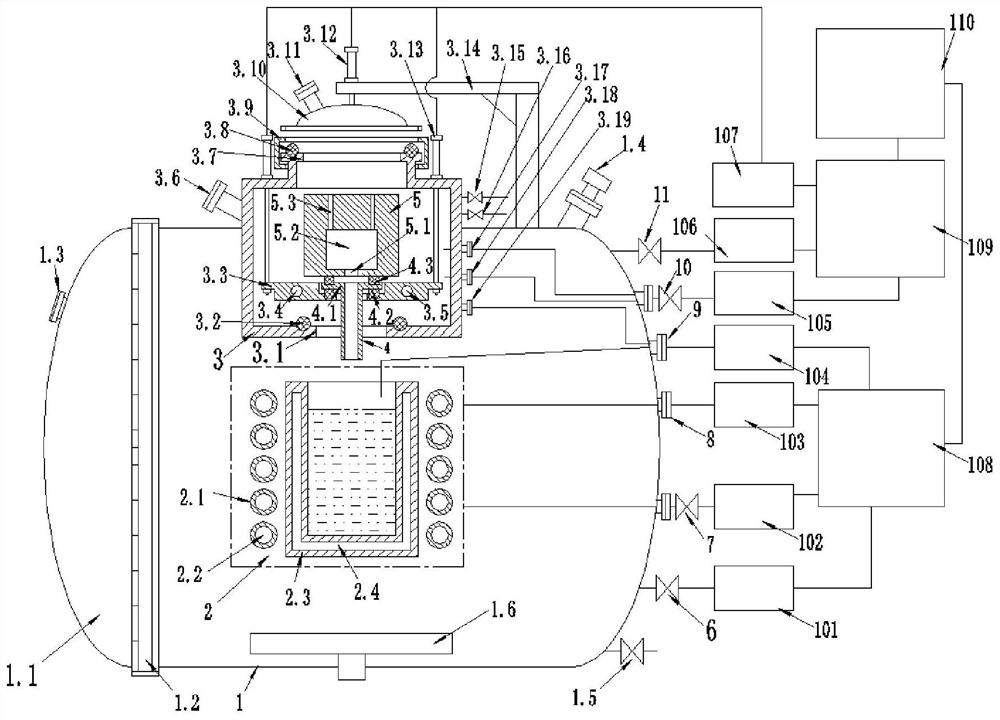 Inverse gravity filling forming device of large-size complex amorphous alloy component