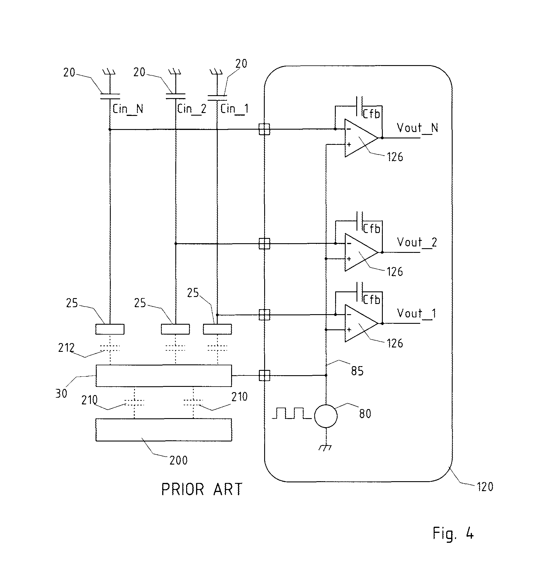 Measuring circuit and measuring method for a capacitive touch-sensitive panel