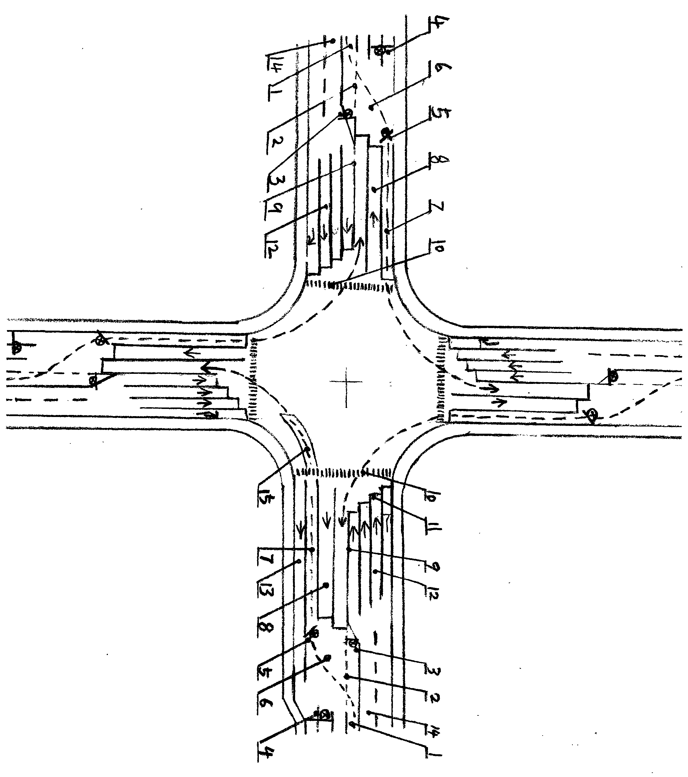 Flat intersection left turn entrance lane removing method and method for driving on flat intersection left turn entrance lane