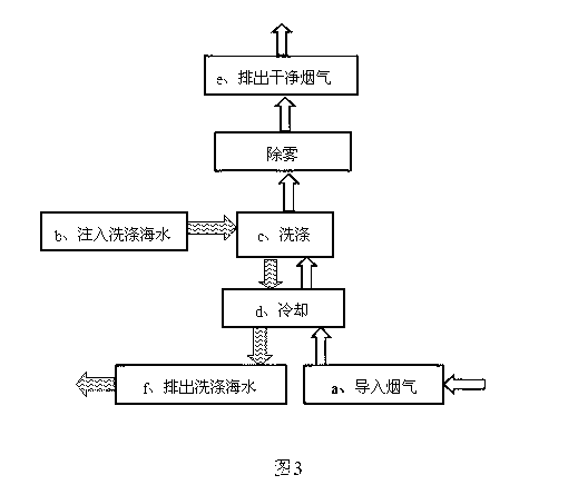 Washing device and washing method for marine exhaust flue gases