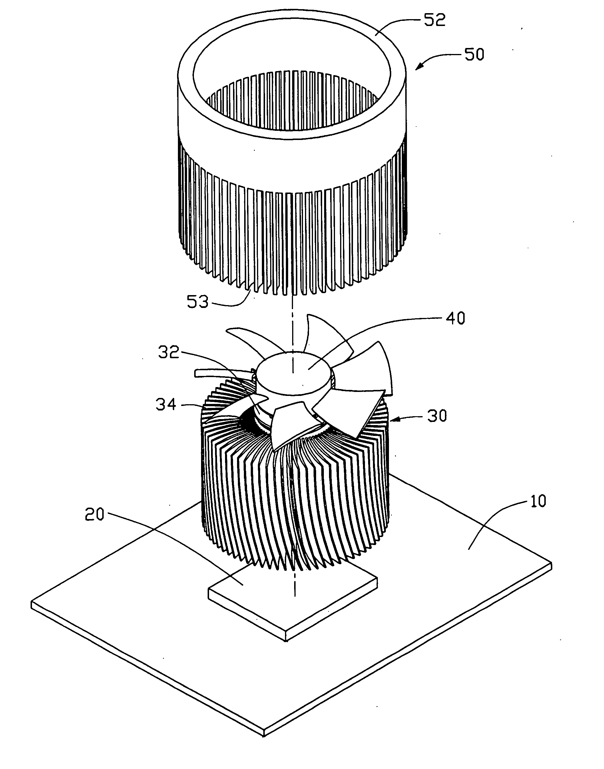 Heat dissipation device assembly with fan cover