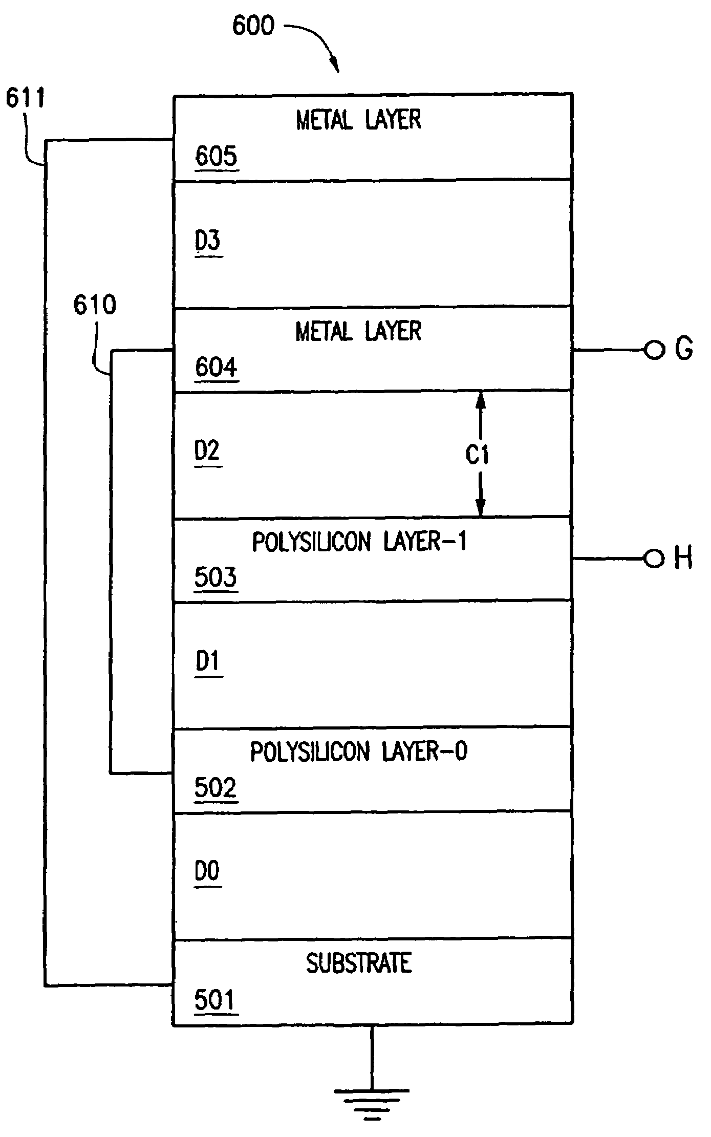 Capacitor layout technique for reduction of fixed pattern noise in a CMOS sensor