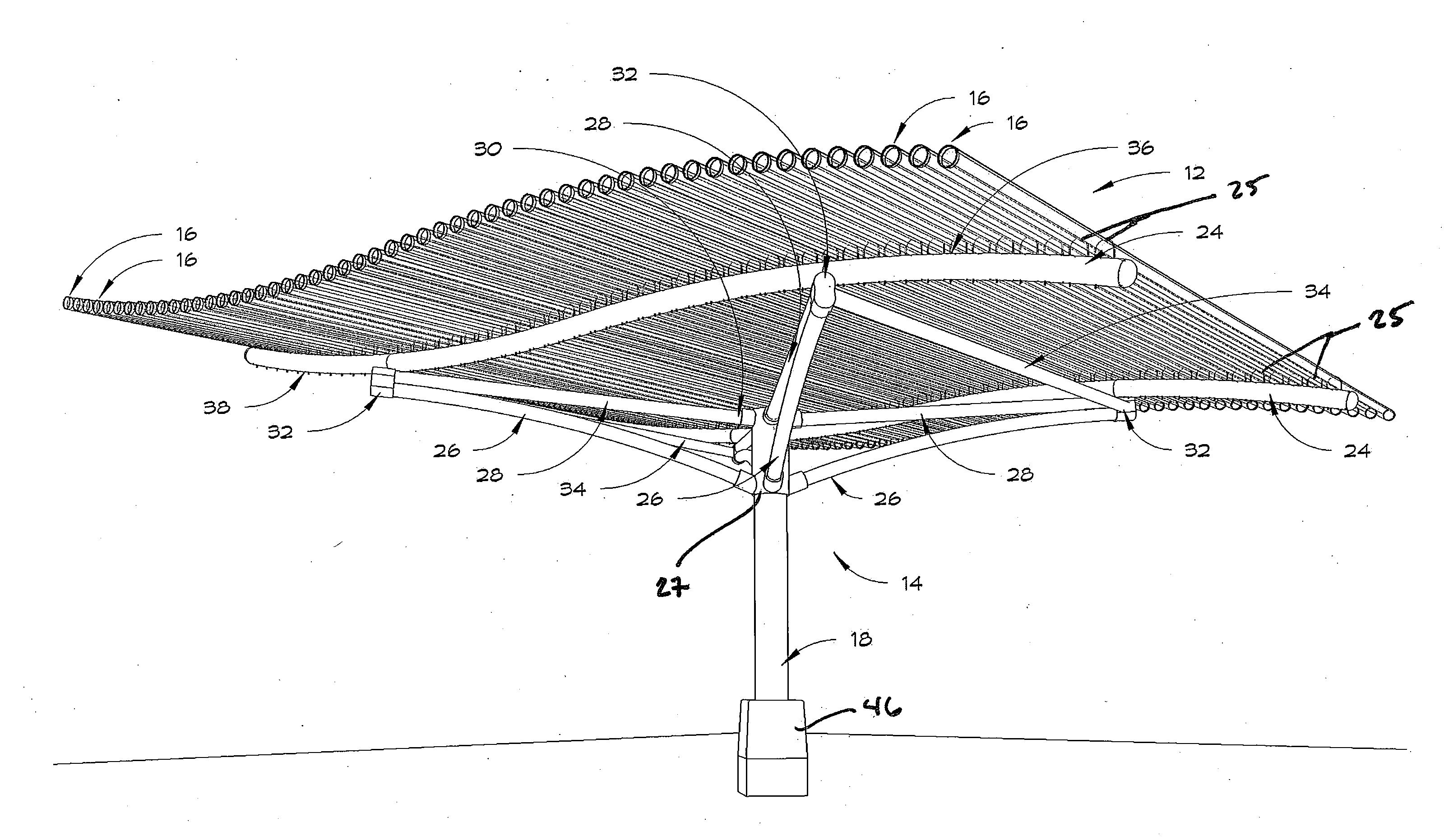 Open-air parking shelter with photovoltaic elements and improved airflow characteristics