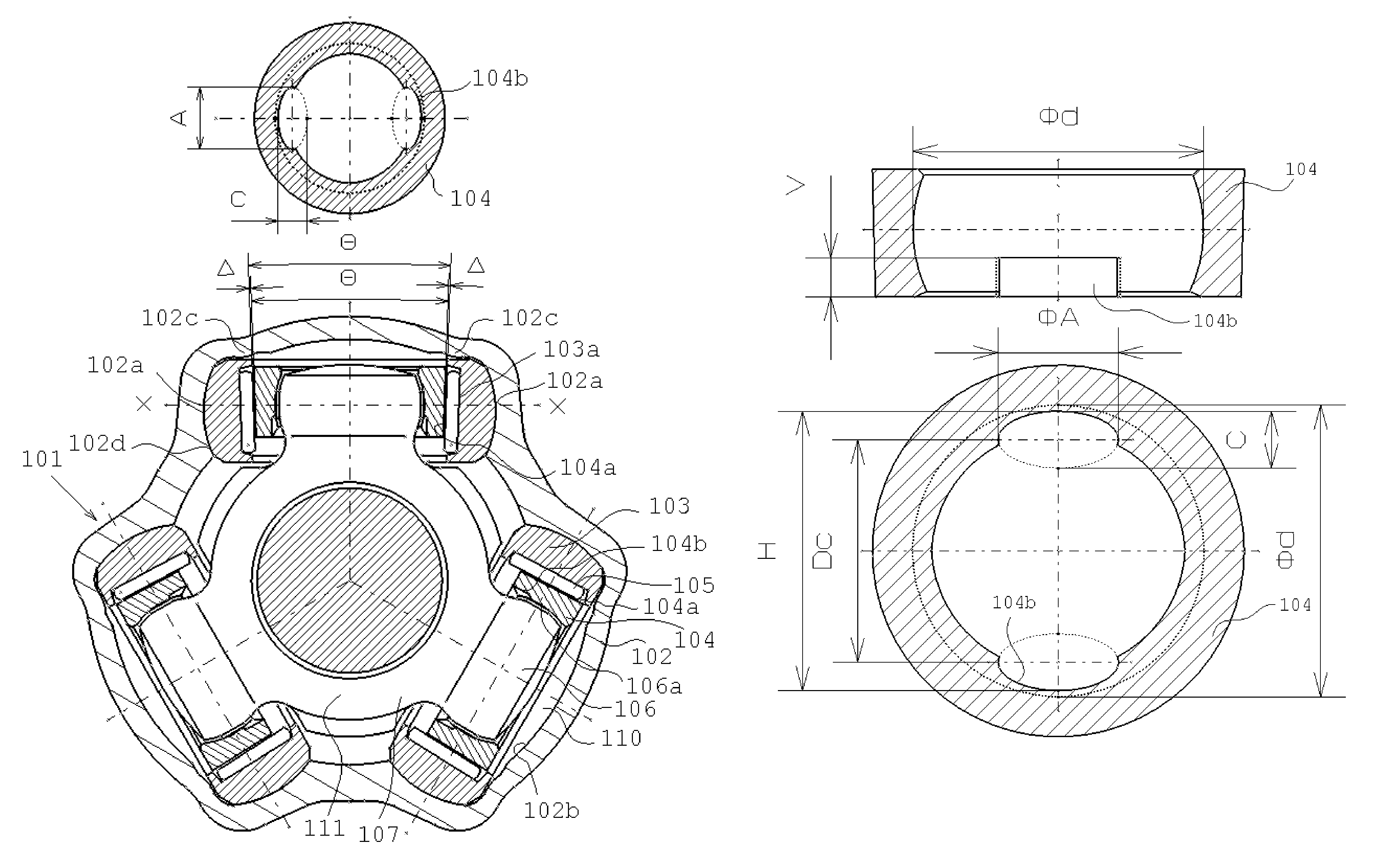 Constant velocity joint of tripod type