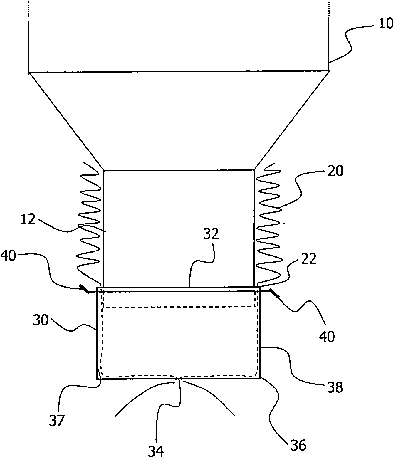 Ingredient distributing element on a container for flowable or dumpable bulk goods