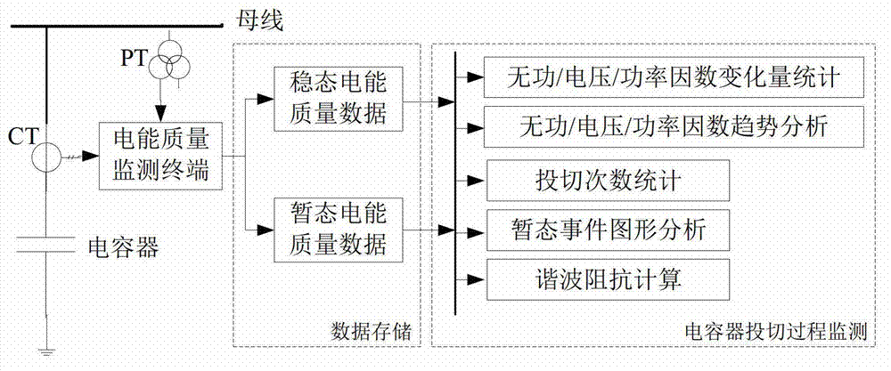 Monitoring system and monitoring method for switching process of shunt power capacitor