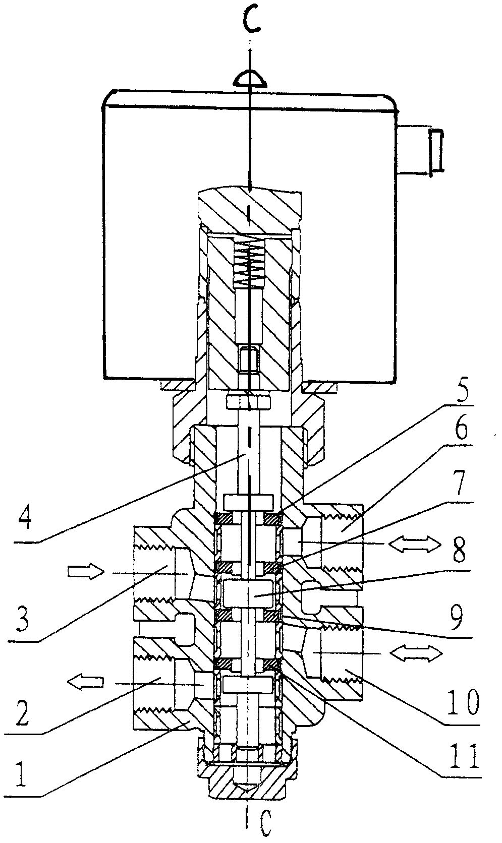 Directly-operated type two-position four-way solenoid valve