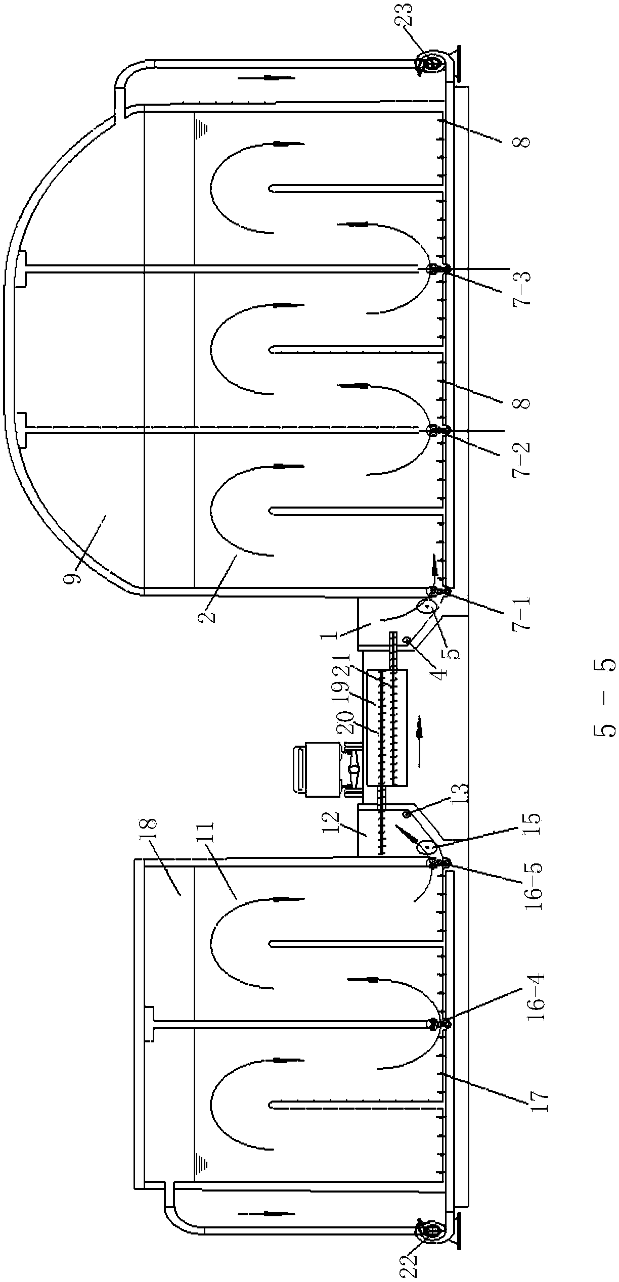 Large, horizontal, continuous and dry-type biogas fermentation device and method