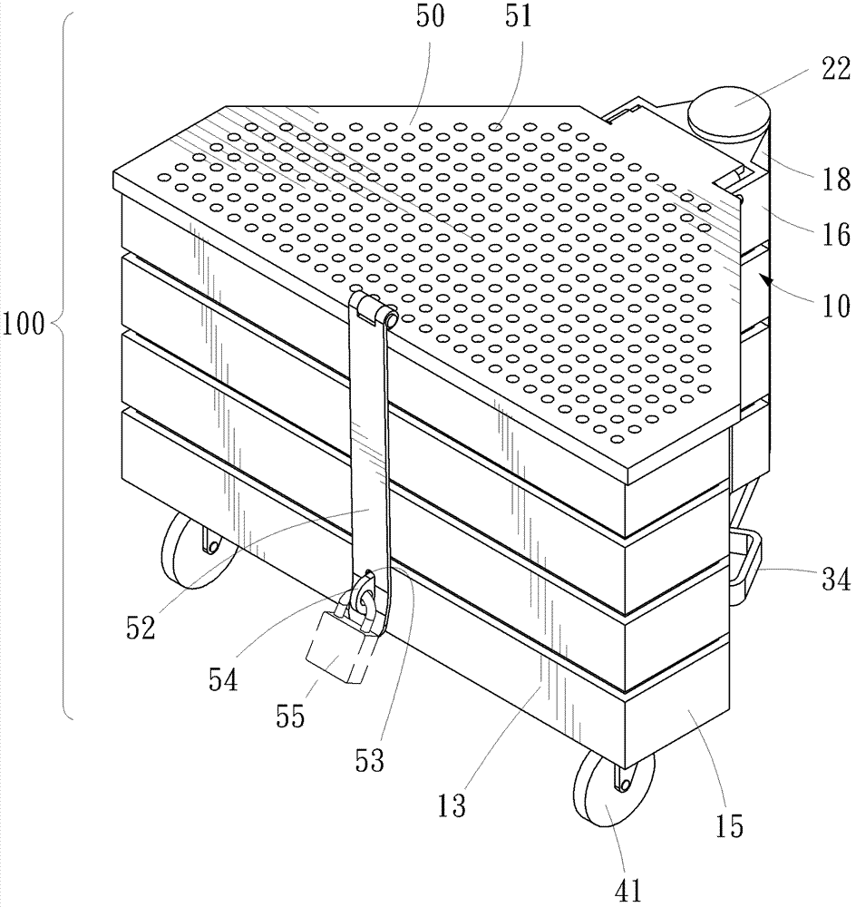 Transversely rotating opening and closing storage device