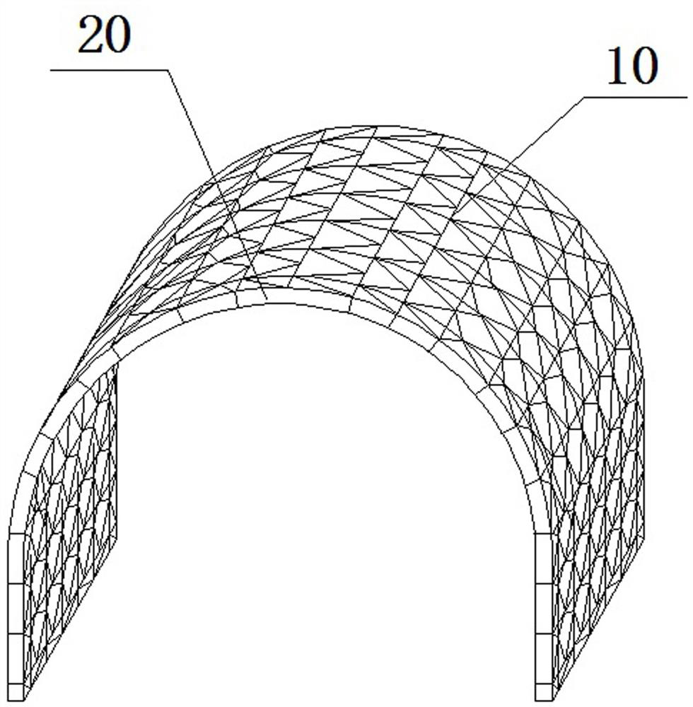 Construction method of roadway lining structure utilizing quadrangular pyramid steel bar reticulated shell