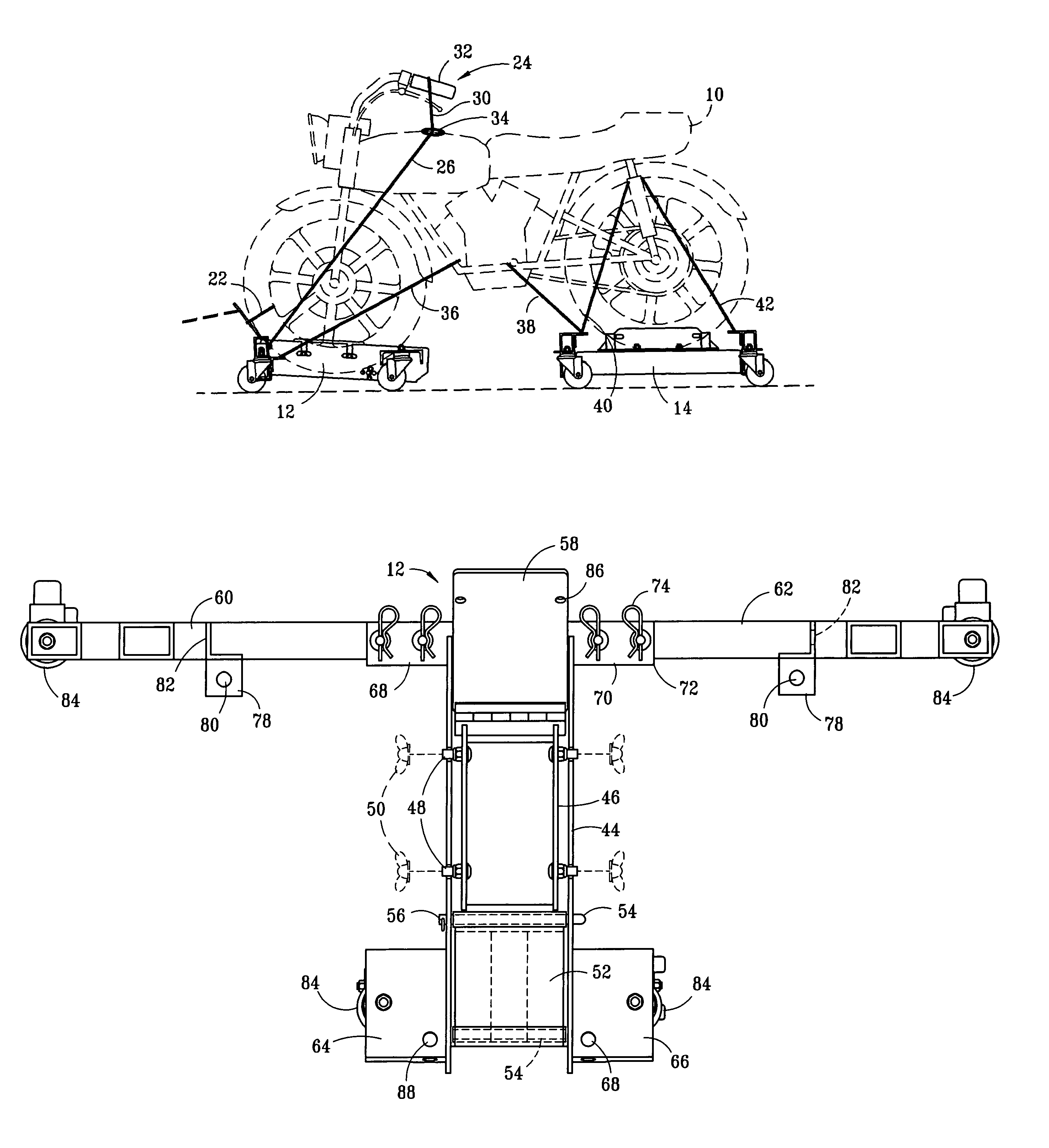 Motorcycle towing dolly for low trucks