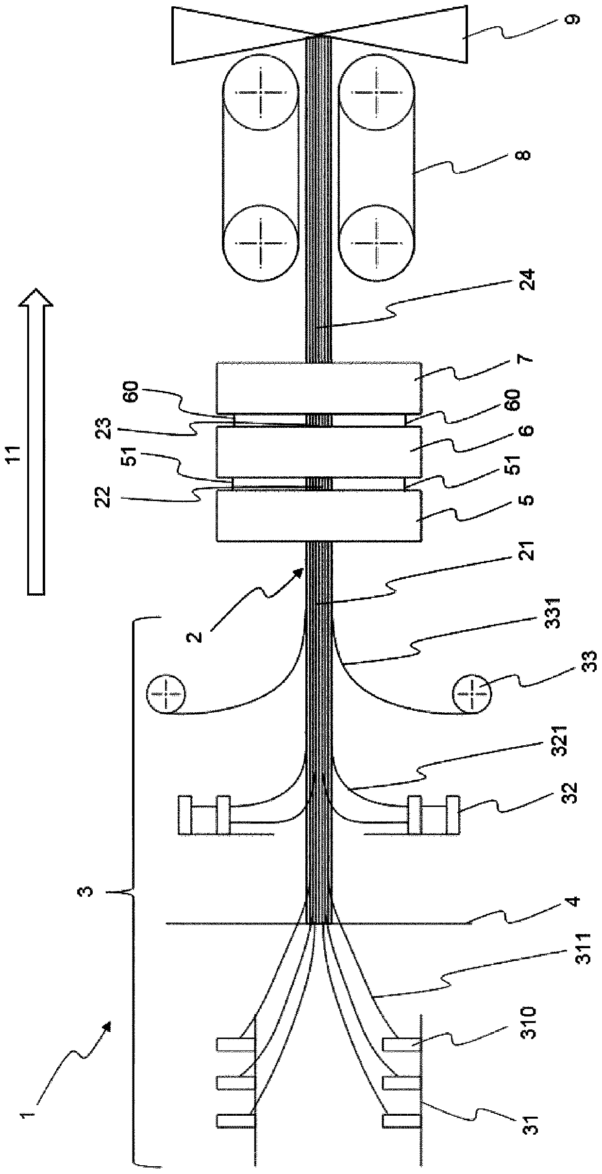 Pultrusion process and arrangement for the continuous production of blanks from a fibre-plastic composite material